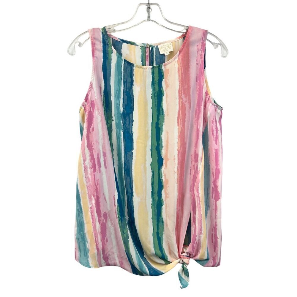 Violet & Claire Sleeveless Semi Sheer Knot Front Blouse Striped Size Small